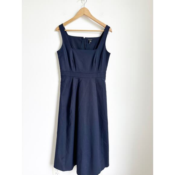 Ann Taylor Square Neck Midi Dress in Stretch Cotton in Navy 2P - Picture 2 of 6